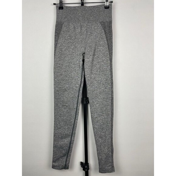 Gymshark Charcoal Marl Flex High‎ Waisted Pink Spell Out Logo Leggings Sz Small - Picture 1 of 5